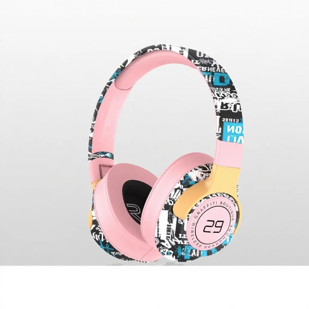 Căști wireless over-ear pictate cu radio FM și design pliabil