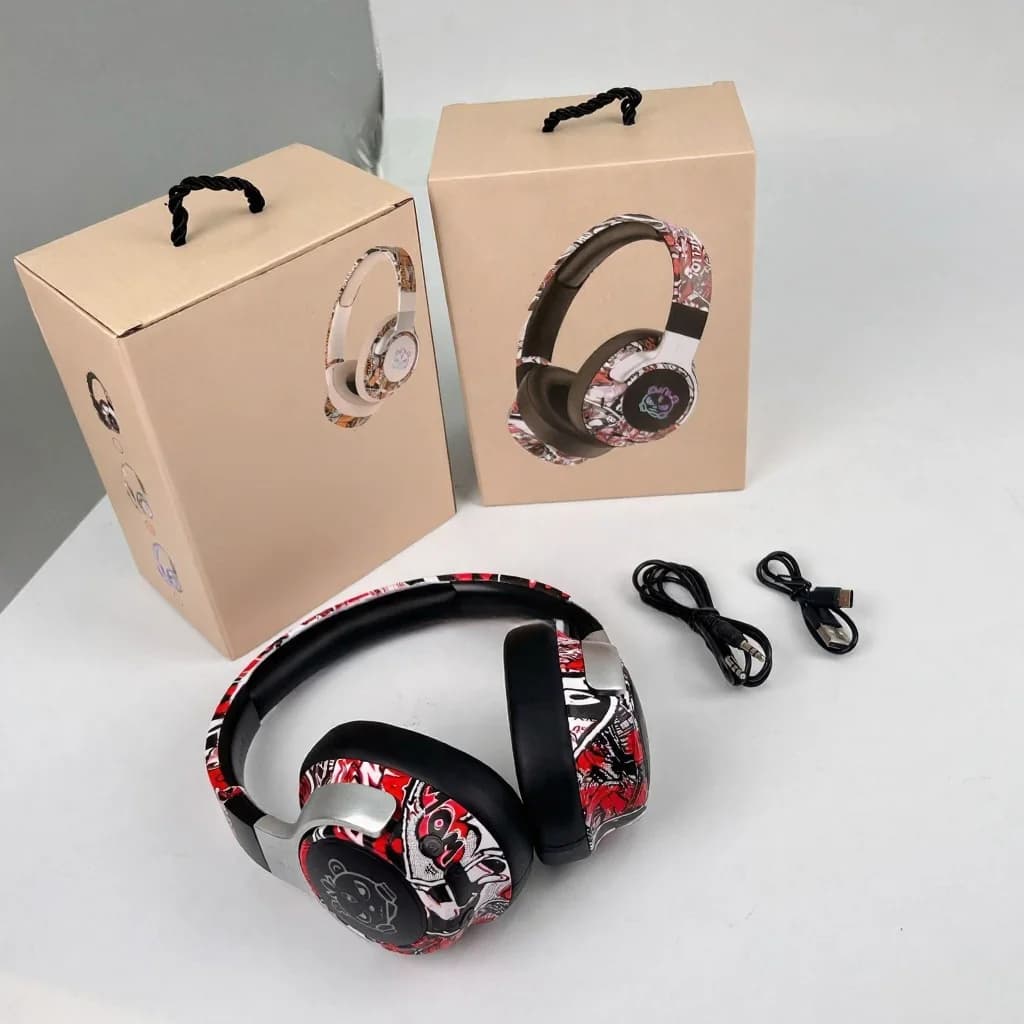 Căști Bluetooth over-ear Graffiti cu lumini RGB și microfon