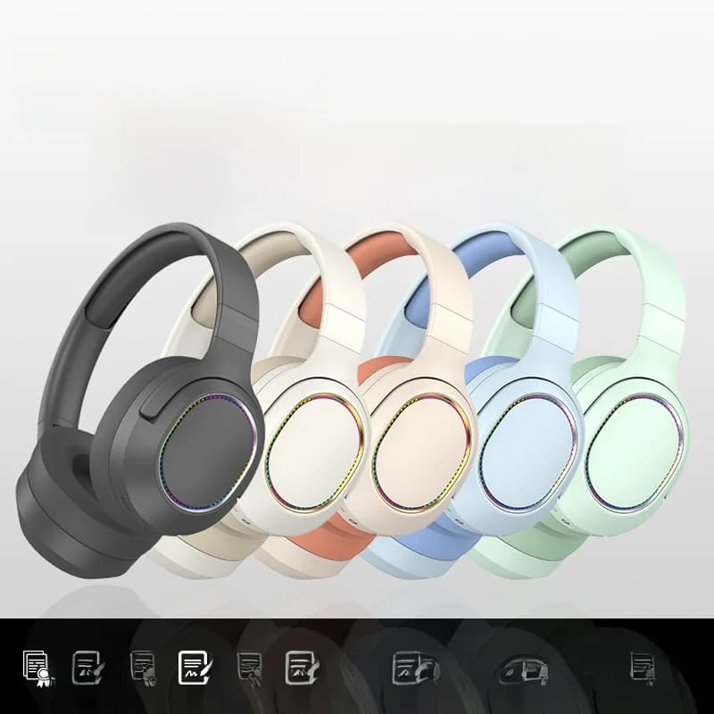Căști Bluetooth wireless over-ear cu lumini LED și radio FM