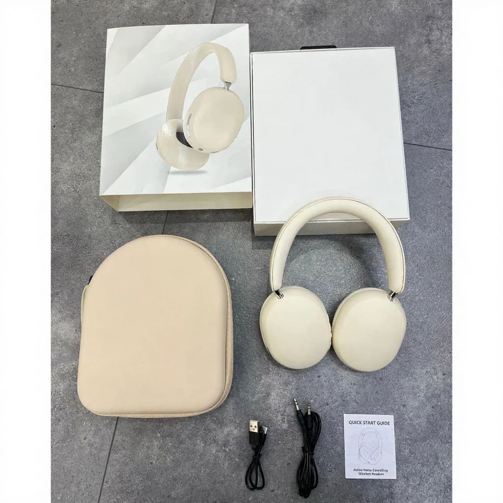 Căști wireless over-ear cu ANC și pernițe din piele proteică
