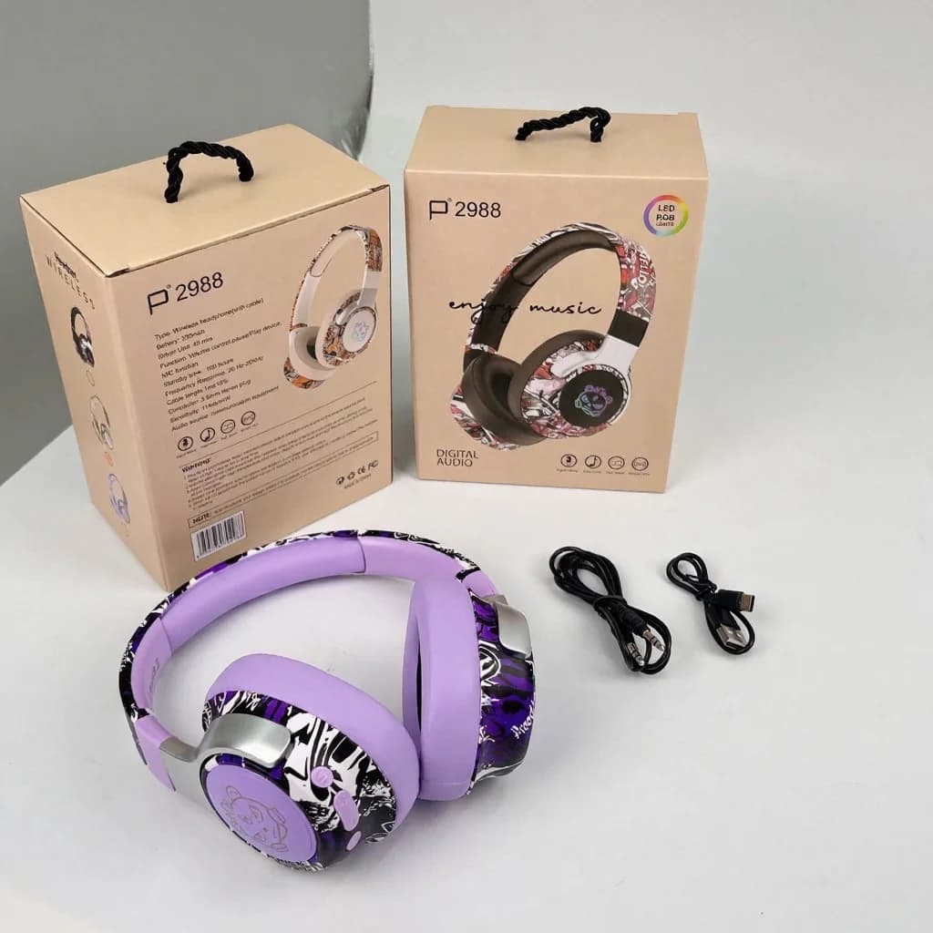 Căști Bluetooth over-ear Graffiti cu lumini RGB și microfon