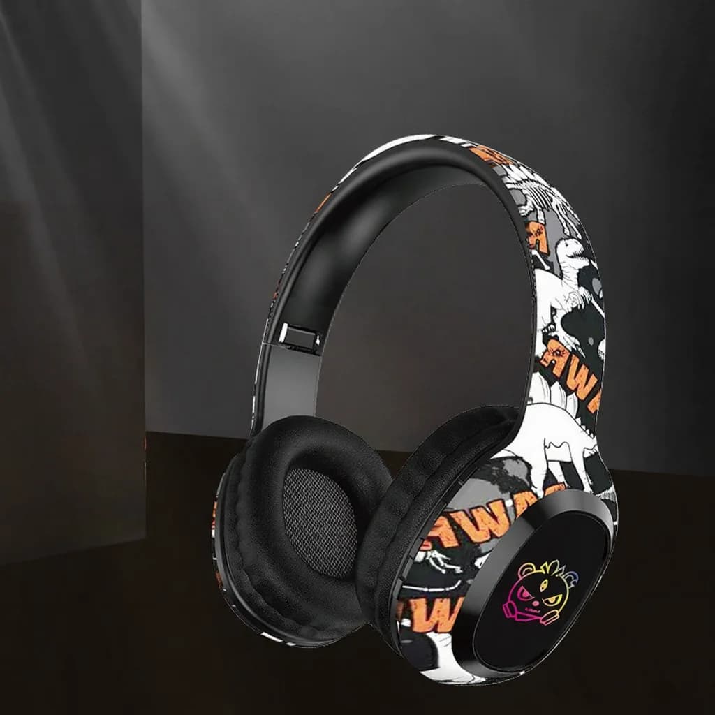 Căști Bluetooth over-ear cu radio FM și lumini LED