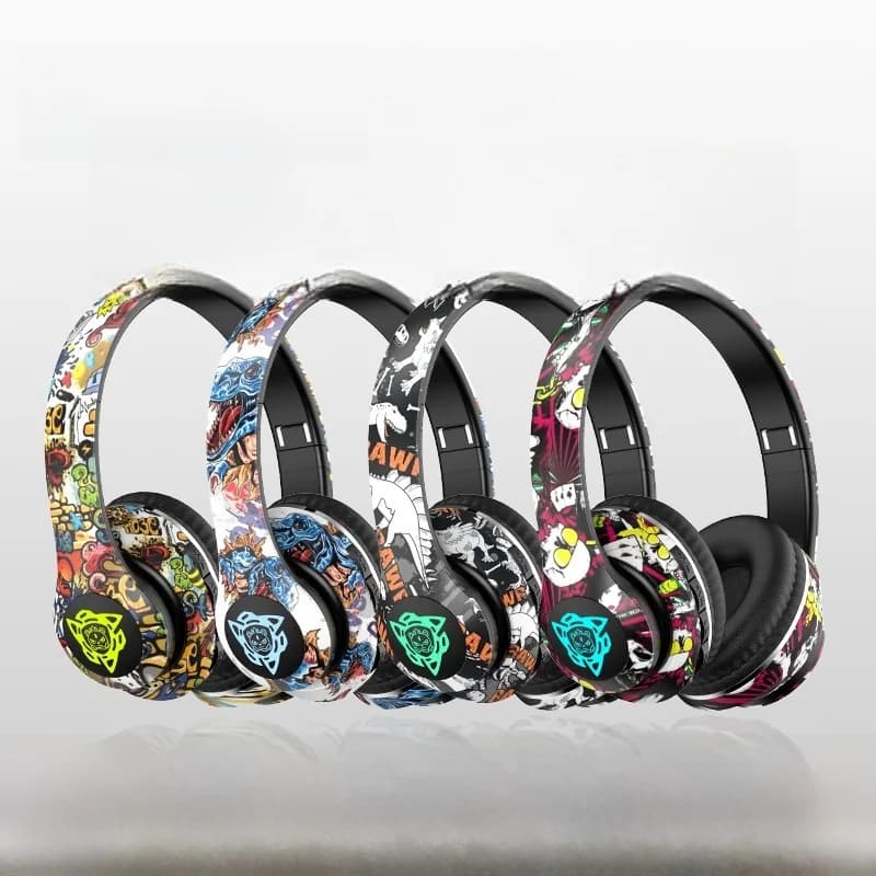 Căști wireless over-ear graffiti cu radio FM și slot card TF