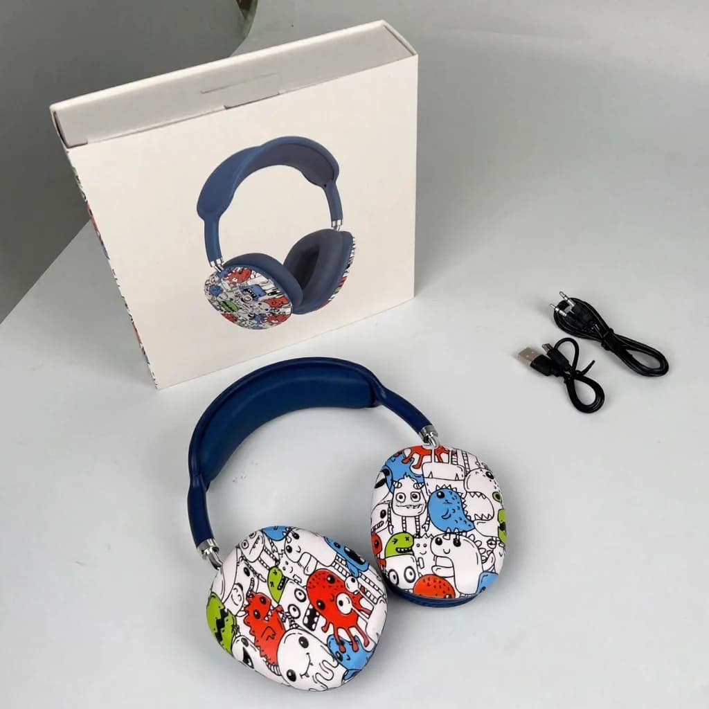 Căști Bluetooth Over-Ear Graffiti cu Radio FM și Slot TF Card