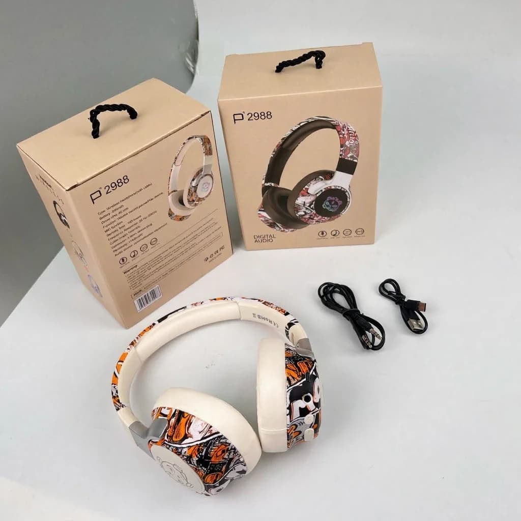 Căști Bluetooth over-ear Graffiti cu lumini RGB și microfon