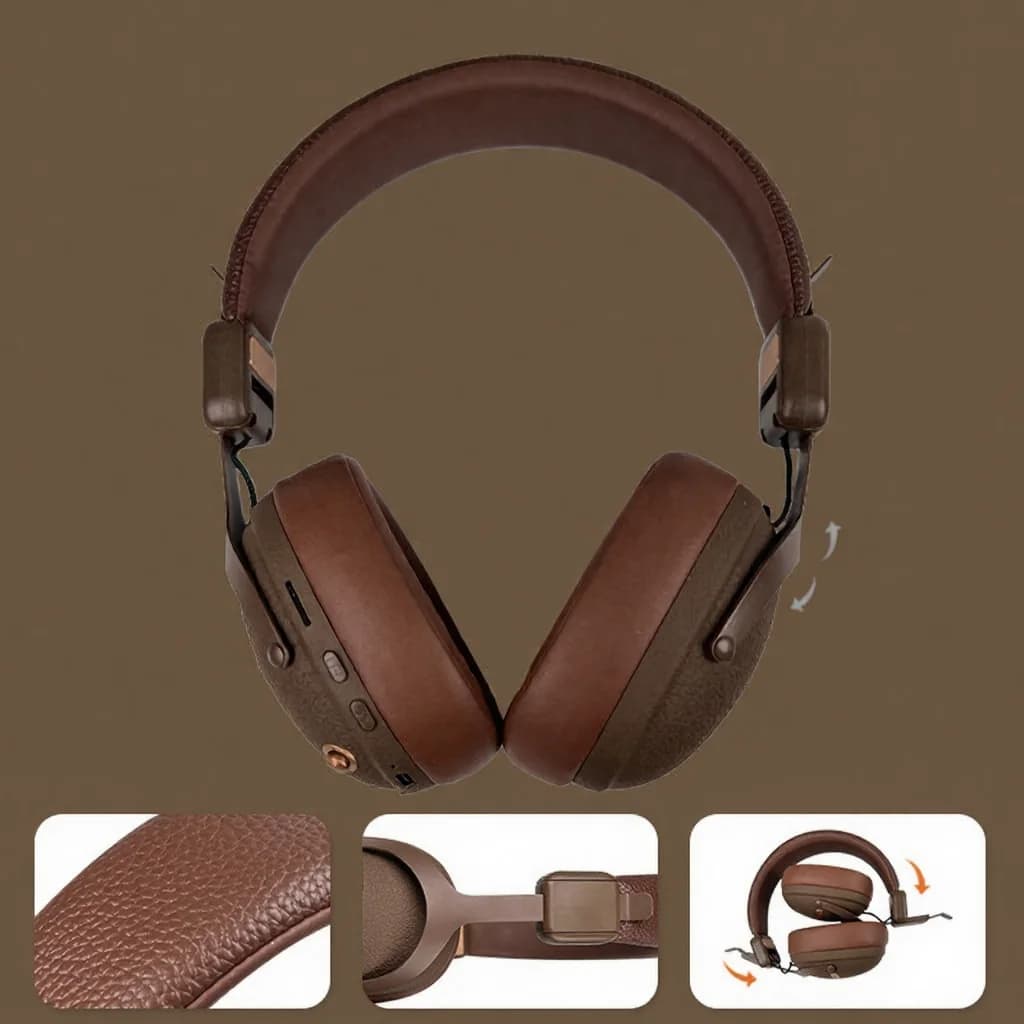 Căști wireless retro over-ear cu Bluetooth 5.4 și autonomie lungă
