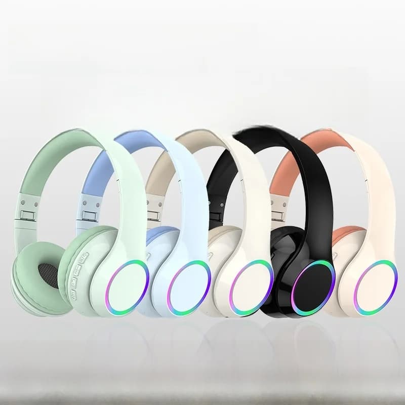 Căști wireless Bluetooth over-ear cu LED și microfon