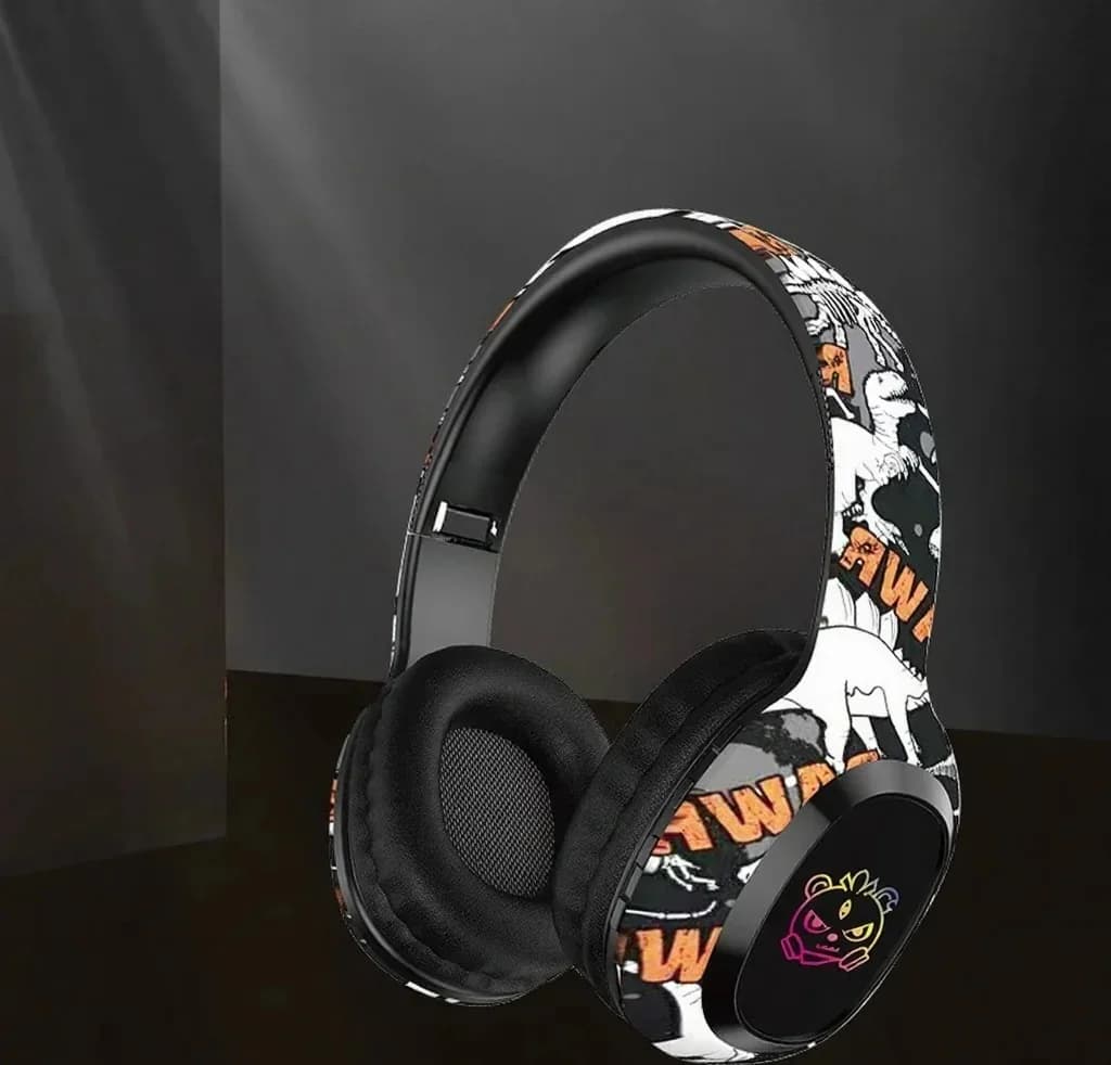 Căști Bluetooth over-ear cu radio FM și lumini LED