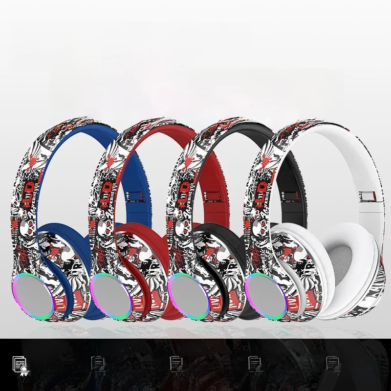 Căști wireless over-ear cu radio FM, slot pentru card TF și design pliabil