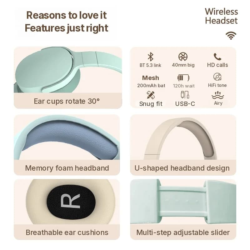 Căști wireless over-ear Bluetooth cu radio FM și slot pentru card TF