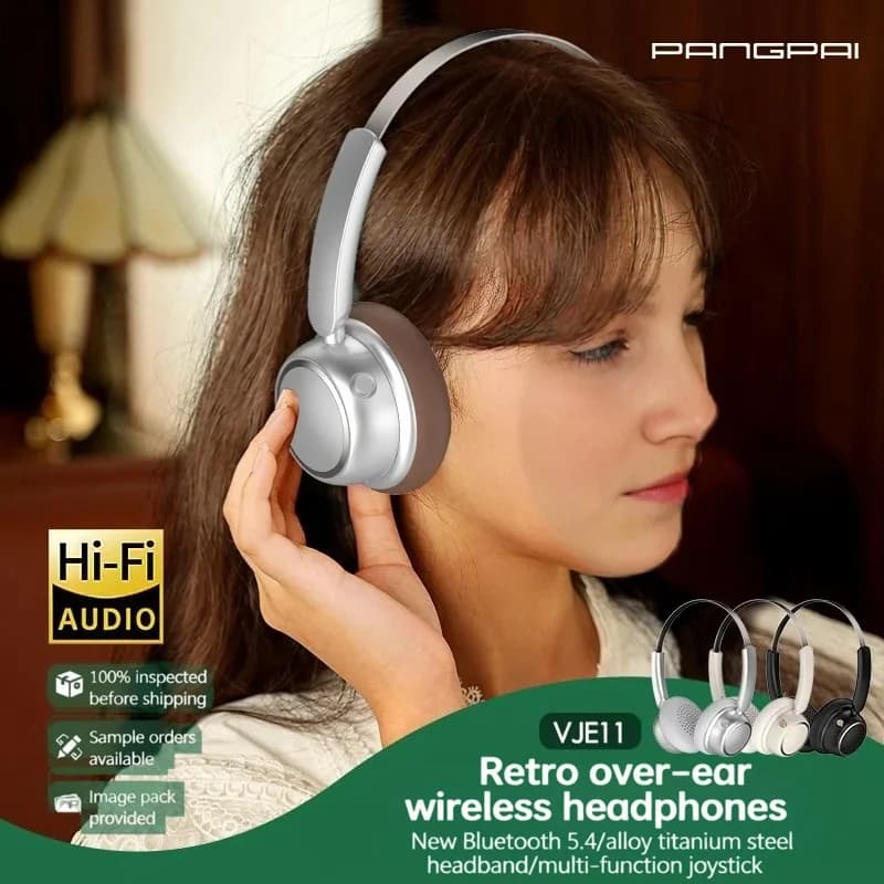 Căști wireless Bluetooth retro cu bandă metalică și autonomie lungă