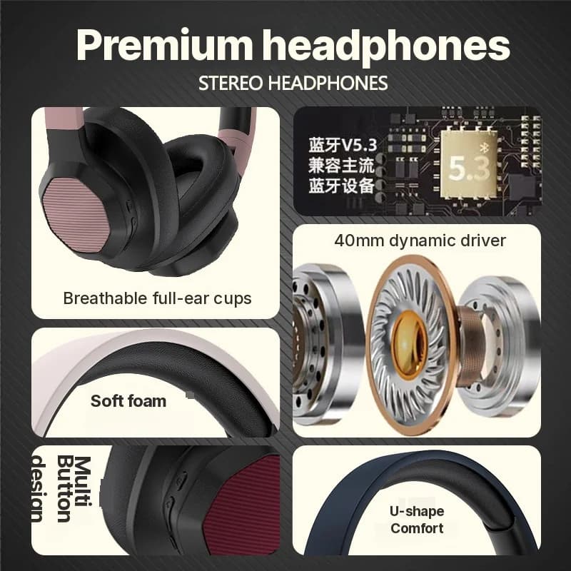 Căști Bluetooth over-ear cu radio FM și slot pentru card TF