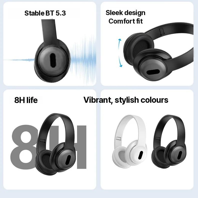 Căști wireless over-ear Bluetooth cu radio FM și slot card TF