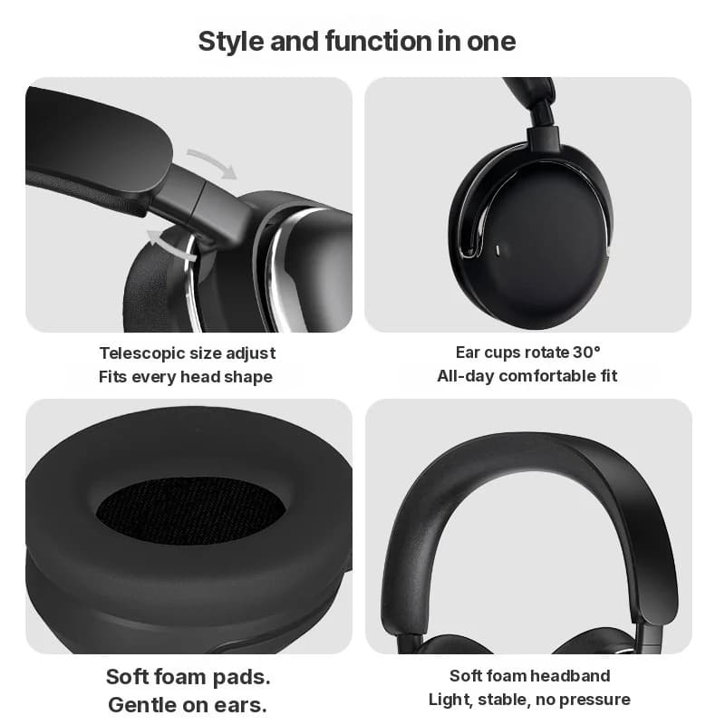 Căști wireless over-ear cu anulare activă a zgomotului și autonomie lungă