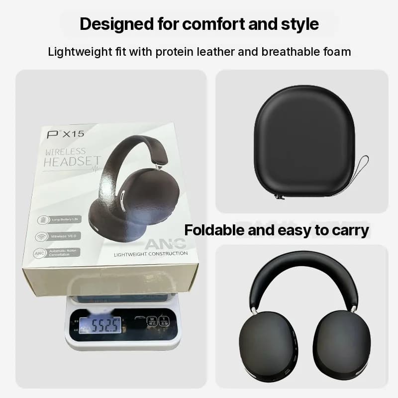 Căști wireless over-ear cu ANC și pernițe din piele proteică