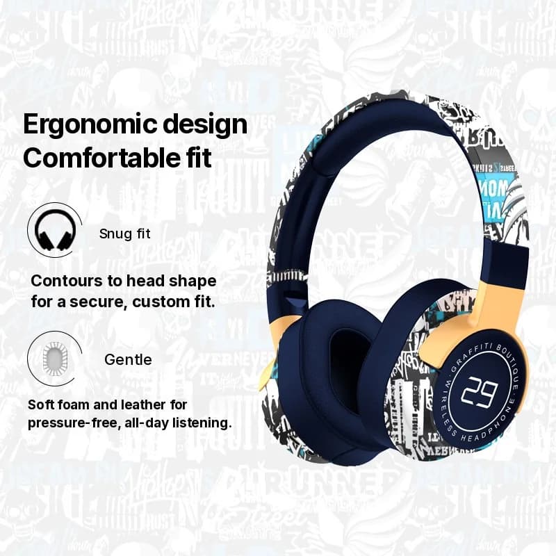 Căști wireless Bluetooth over-ear cu radio FM și bas profund