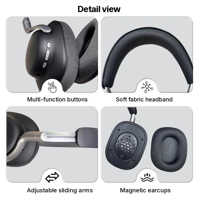 Căști Wireless Over-Ear cu Anulare Activă a Zgomotului și Cupe Magnetice