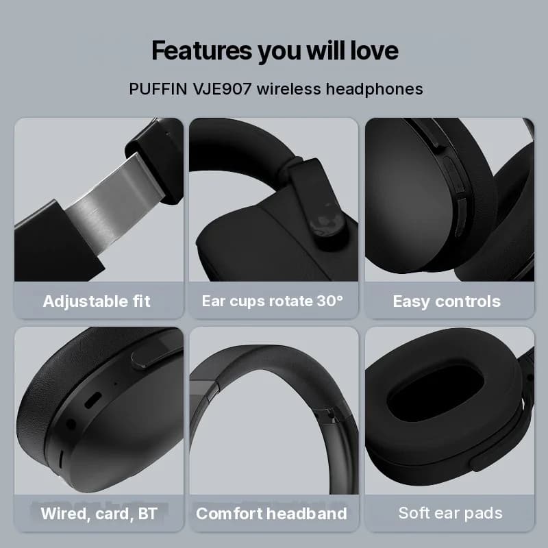 Căști Bluetooth wireless over-ear cu trei moduri EQ și microfon
