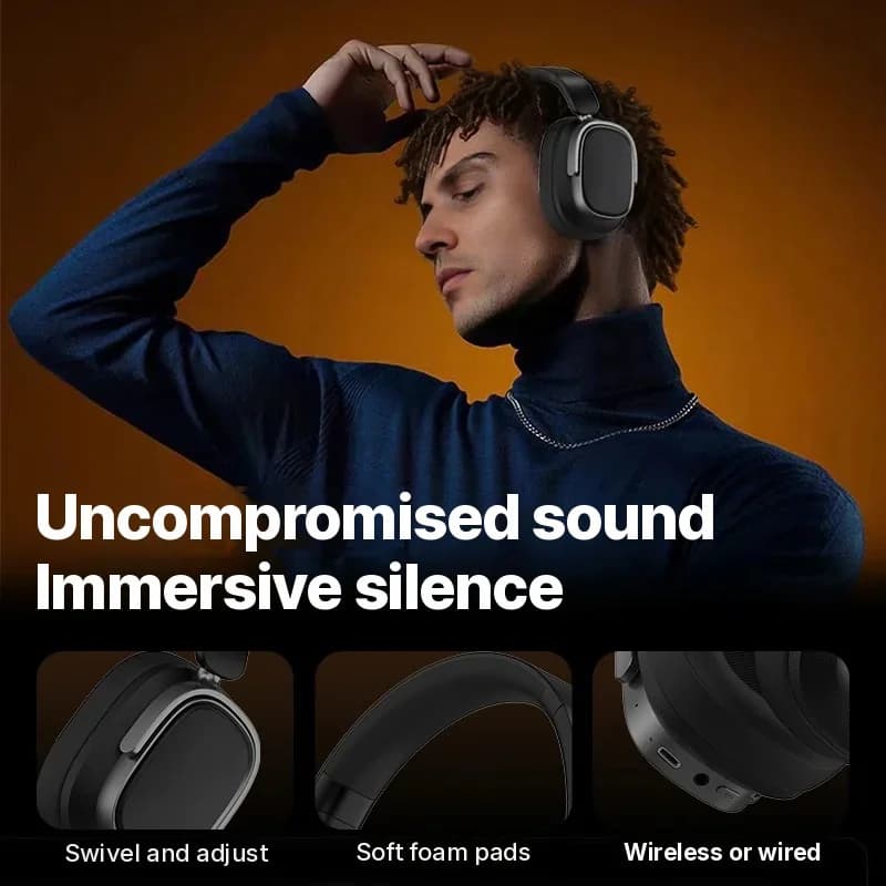 Căști wireless over-ear cu anulare activă a zgomotului și baterie de 35H