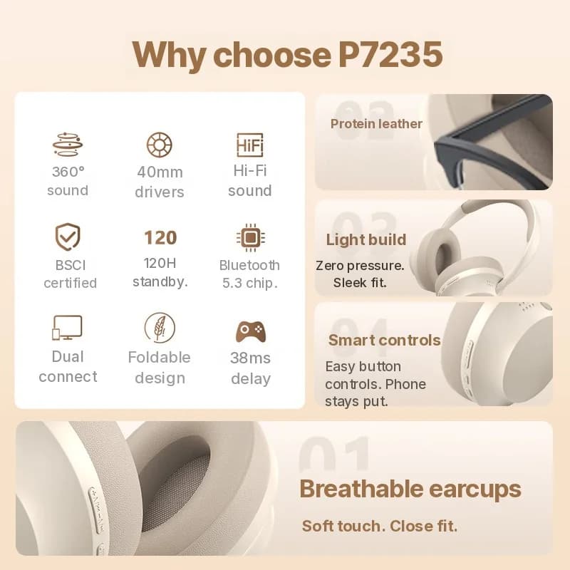 Căști wireless over-ear Bluetooth cu autonomie lungă
