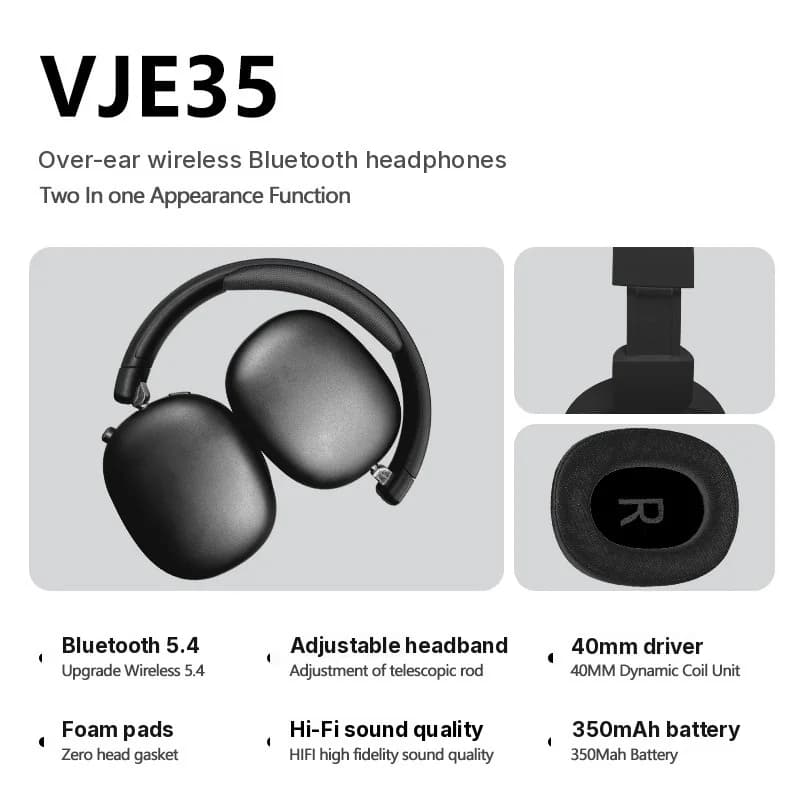 Căști wireless Bluetooth over-ear cu radio FM și slot pentru card TF
