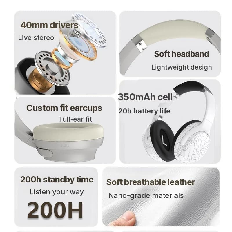 Căști wireless Bluetooth over-ear cu Multi-EQ și autonomie lungă