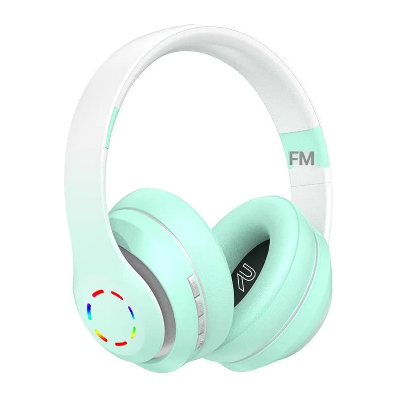 Căști wireless over-ear cu lumini LED și radio FM