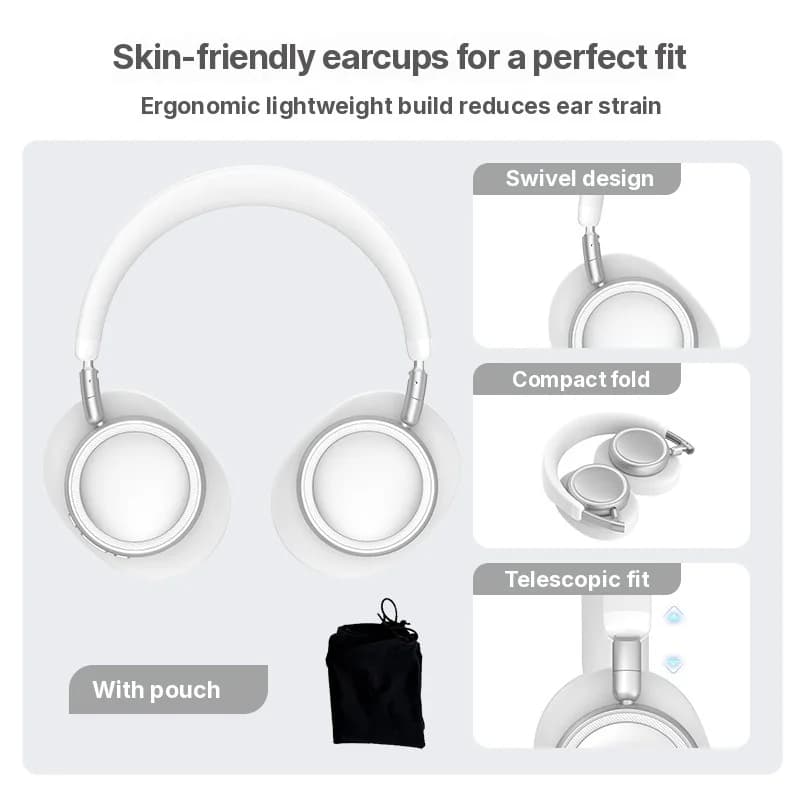 Căști Wireless Over-Ear cu ANC, Design Pliabil, Baterie 30H