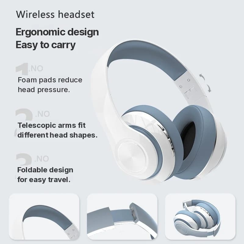 Căști wireless over-ear cu radio FM și slot pentru card TF