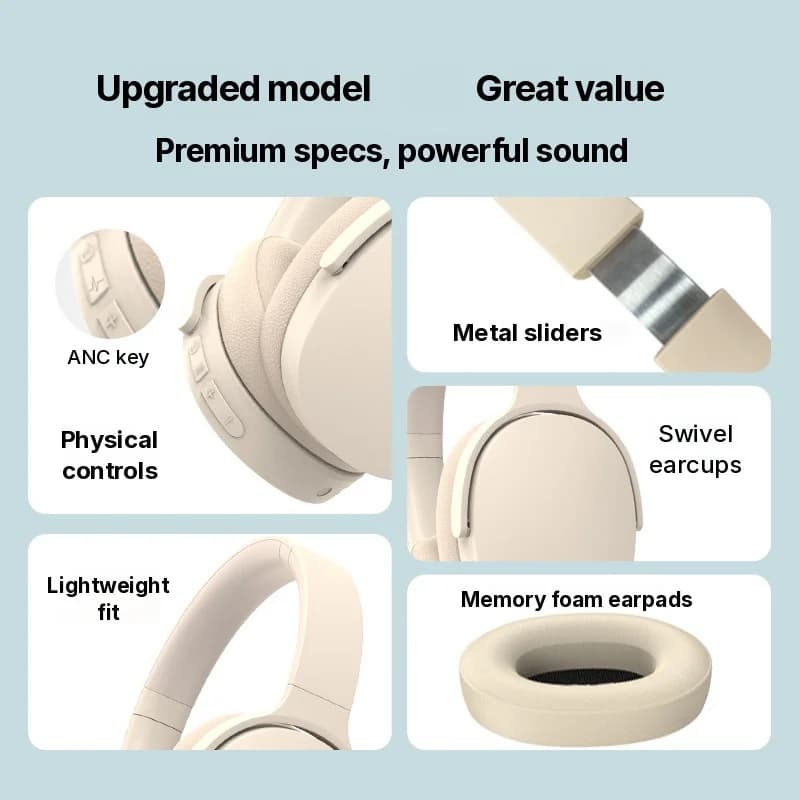 Căști wireless over-ear cu Anulare Activă a Zgomotului și autonomie lungă