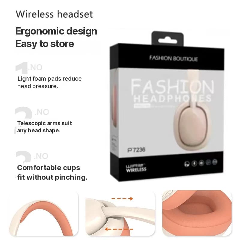 Căști Bluetooth wireless over-ear cu radio FM și slot pentru card TF