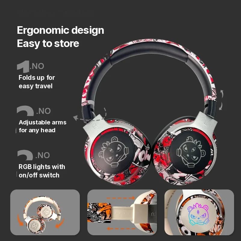 Căști wireless over-ear graffiti cu radio FM și autonomie lungă