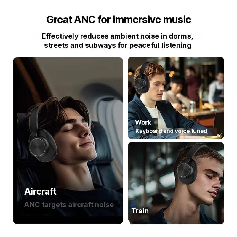 Căști wireless over-ear cu anulare activă a zgomotului și autonomie de 35h
