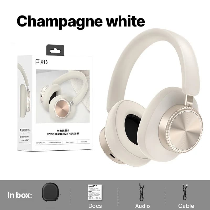 Căști wireless Bluetooth over-ear cu Anulare a Zgomotului și husă