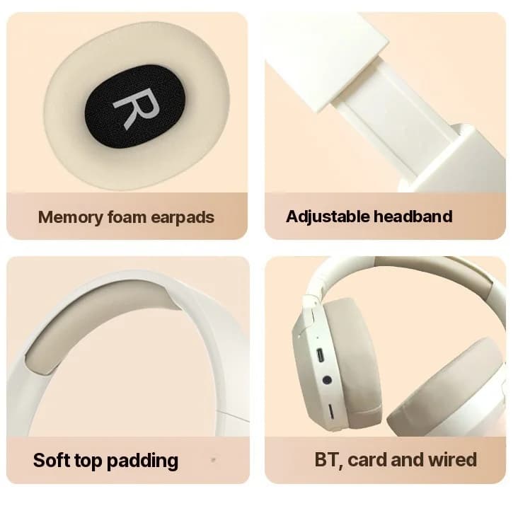 Căști Bluetooth over-ear cu bas, suport AUX și card TF