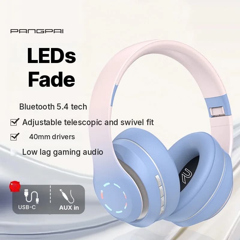 Căști wireless over-ear cu lumini LED și radio FM
