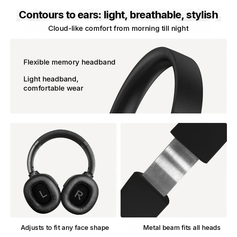 Căști wireless Bluetooth over-ear cu anulare activă a zgomotului și autonomie lungă