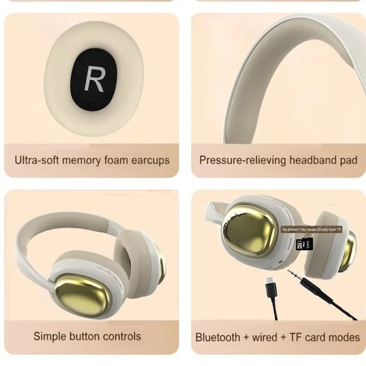 Căști wireless Bluetooth peste urechi cu radio FM și sunet stereo