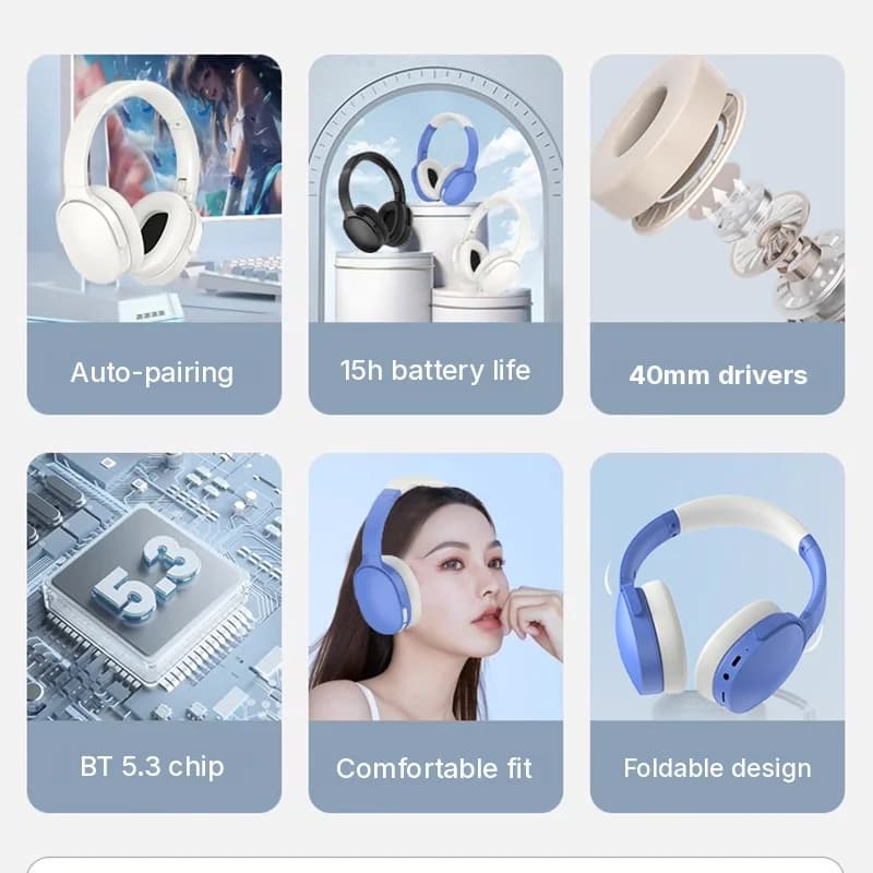 Căști wireless Bluetooth over-ear cu autonomie lungă a bateriei