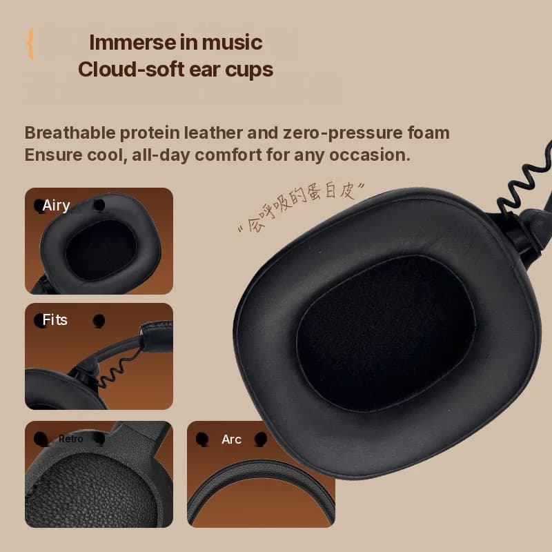 Căști wireless over-ear retro cu încărcare Type-C și slot card TF