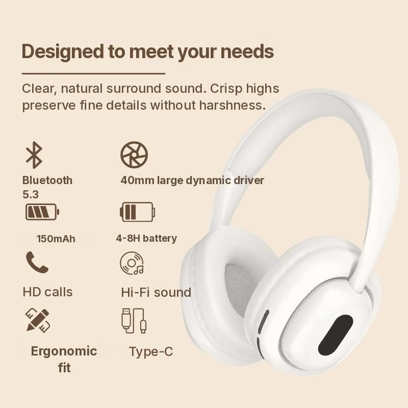 Căști Bluetooth Over-Ear cu Radio FM și Slot TF Card