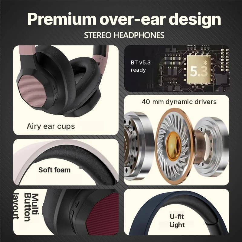Căști Bluetooth over-ear cu radio FM și slot pentru card TF