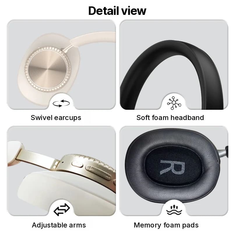 Căști wireless Bluetooth over-ear cu Anulare a Zgomotului și husă