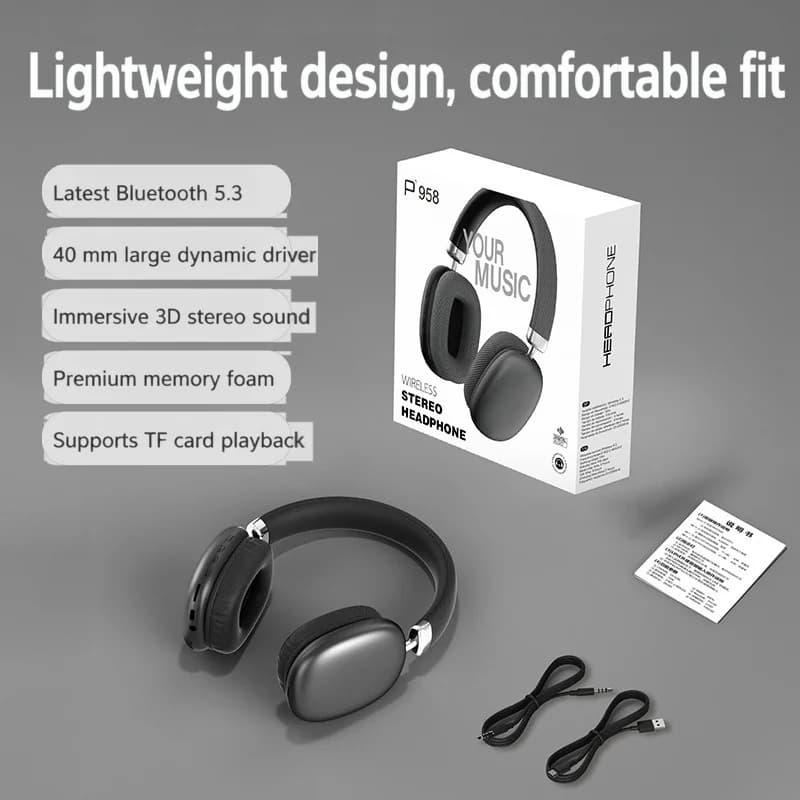 Căști wireless over-ear cu radio FM și slot pentru card TF