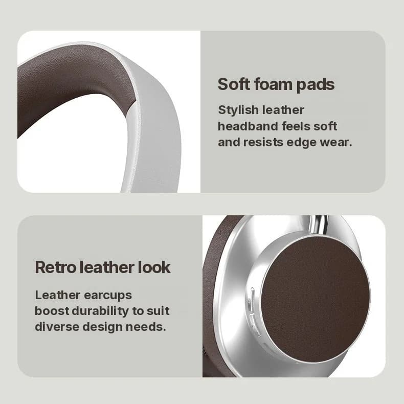 Căști wireless Bluetooth over-ear retro cu radio FM și slot pentru card TF