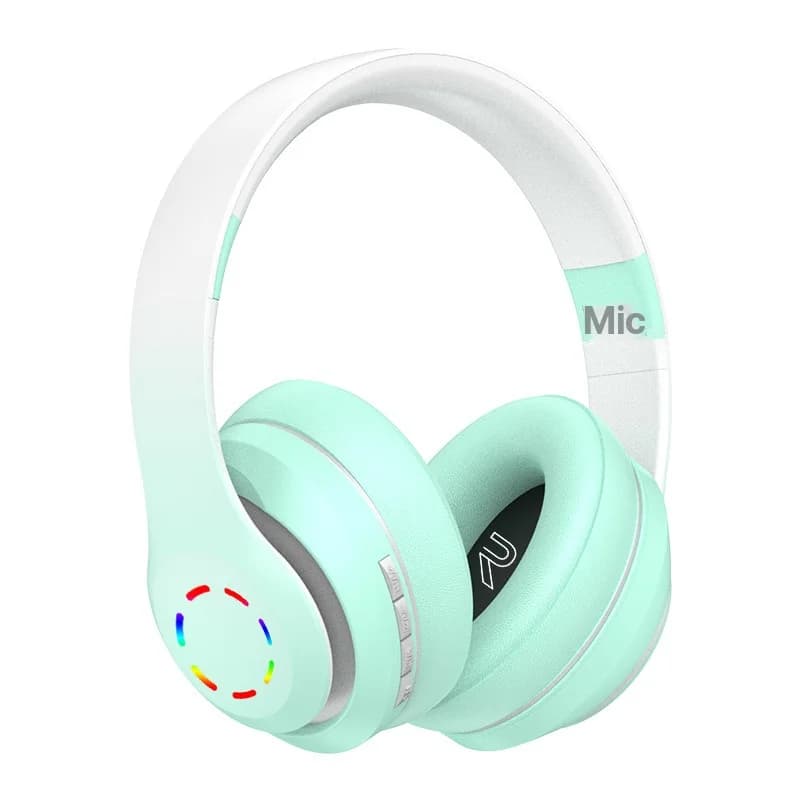 Căști wireless over-ear cu lumini LED și radio FM