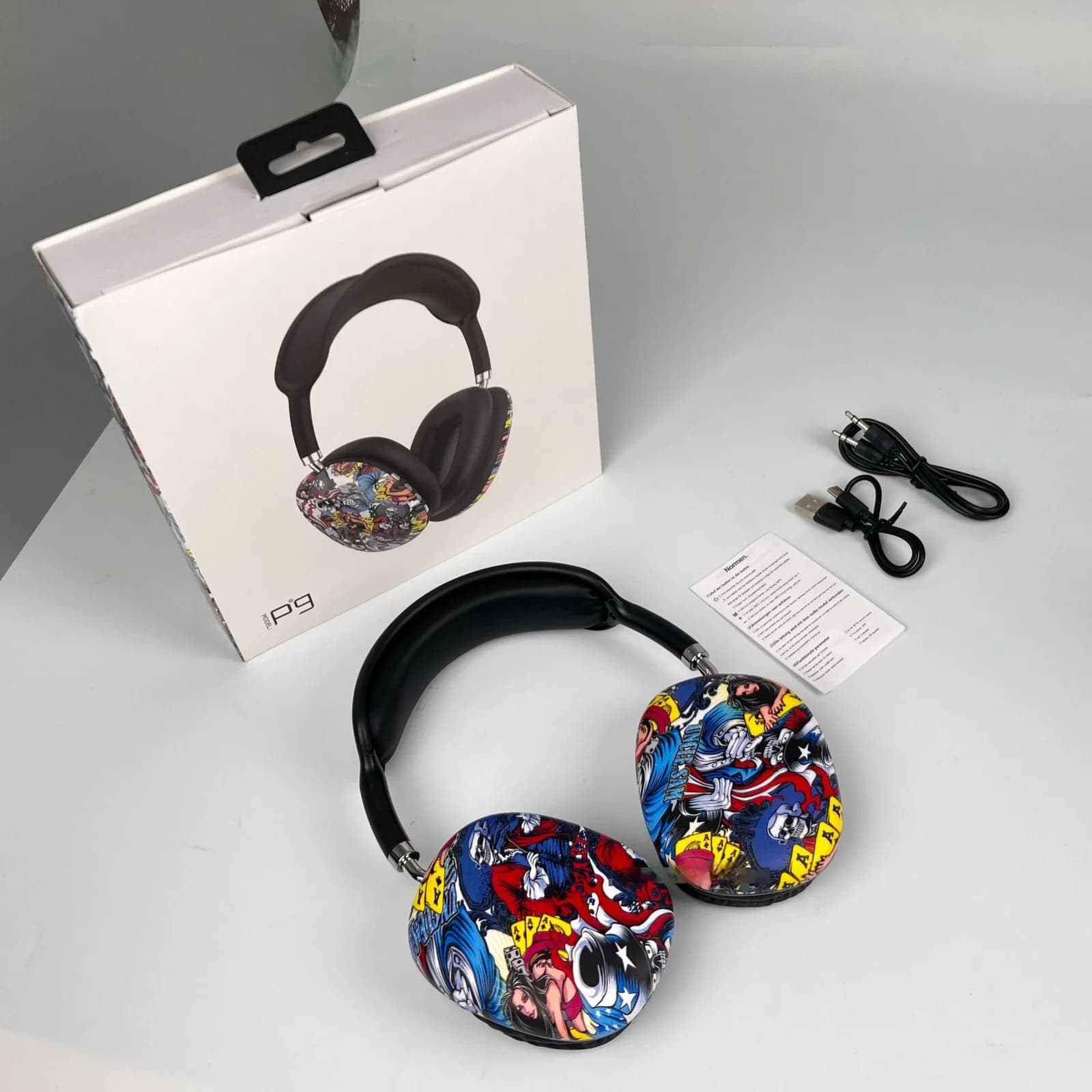 Căști Bluetooth Over-Ear Graffiti cu Radio FM și Slot TF Card