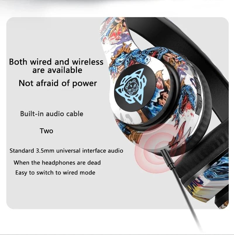 Căști wireless over-ear graffiti cu radio FM și slot card TF