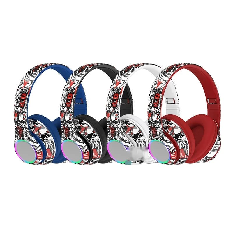 Căști Bluetooth over-ear graffiti cu lumini LED și bass profund