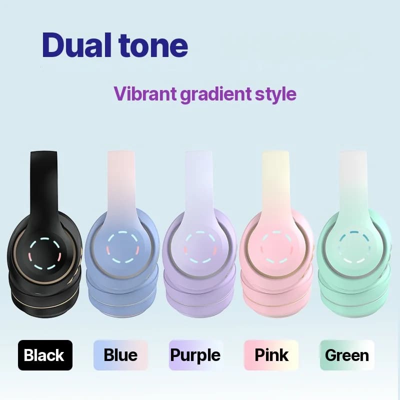 Căști wireless over-ear cu lumini LED și radio FM